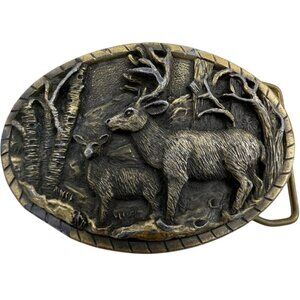 Vintage Western Wildlife Belt Buckle Katz Brass Tones Deer D-18 Metal USA 1995